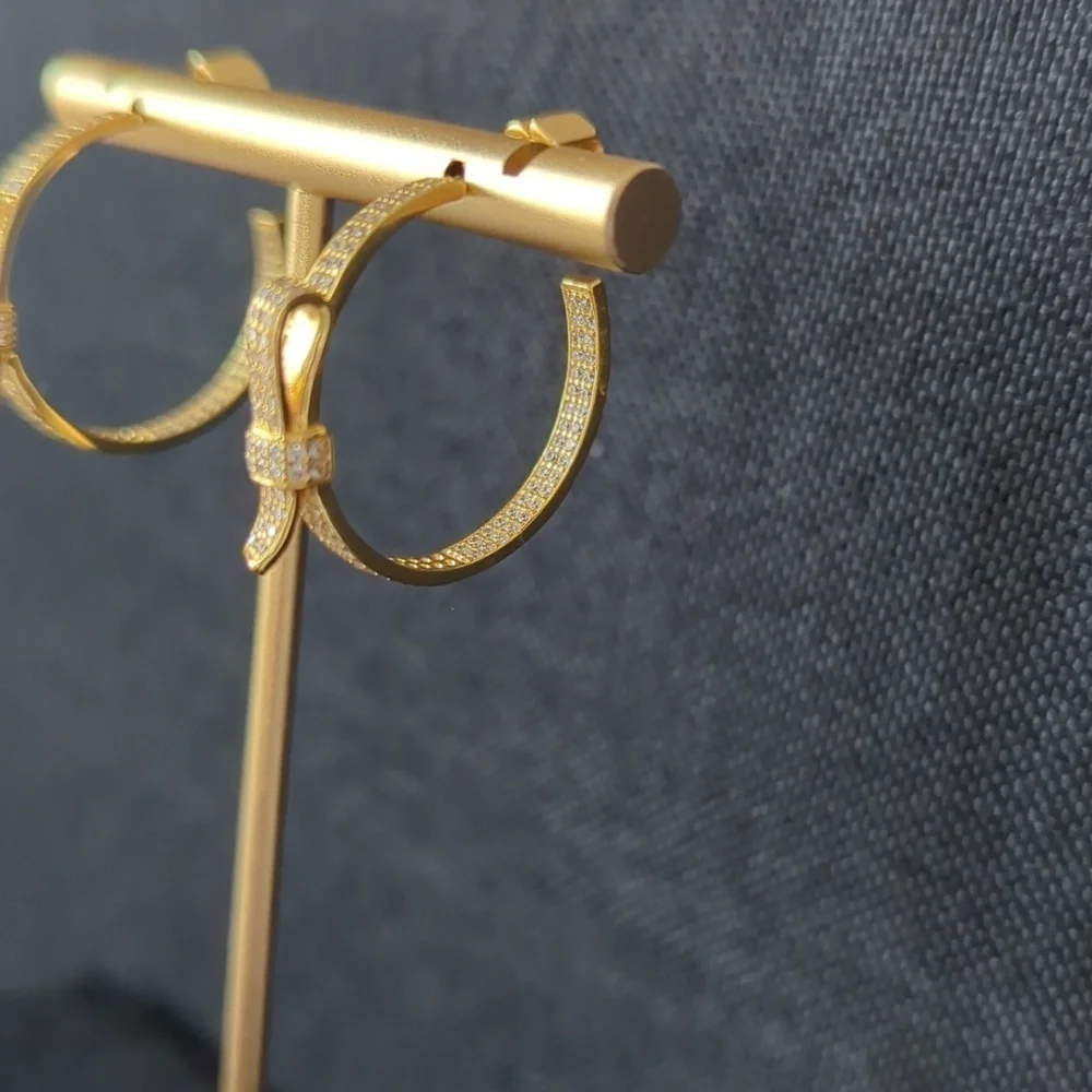 Kate Spade Ribbon Pave CZ Gold Earrings - Picture 3 of 5